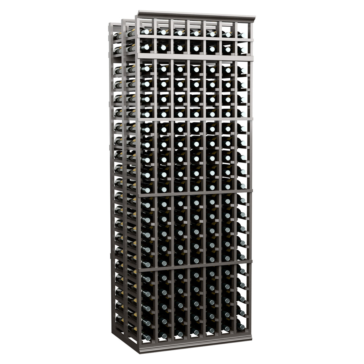 7-column double-deep wine bottle rack in dark gray with slotted front and top rows