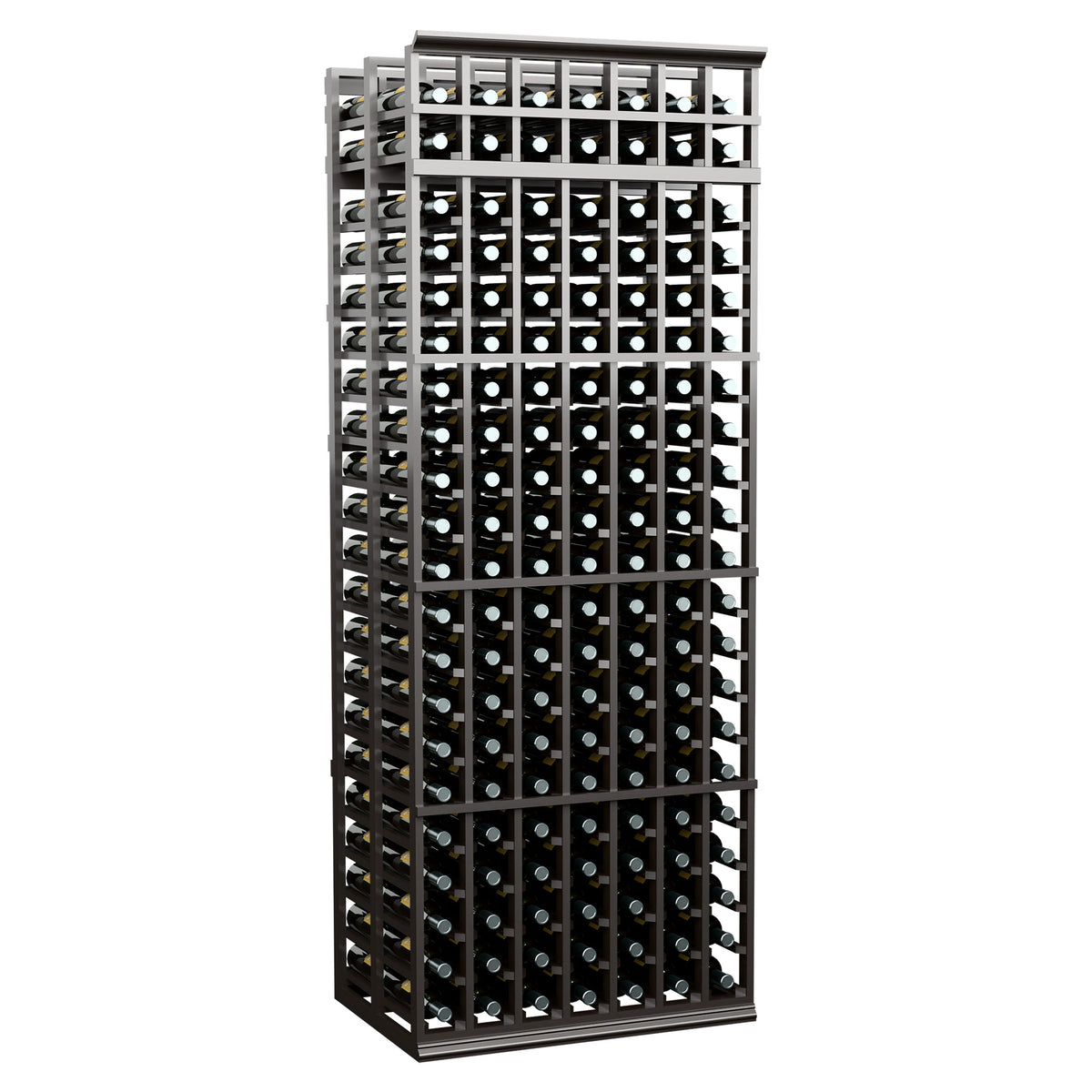 7-column double-deep wine bottle rack in dark gray with top and side bottle rows