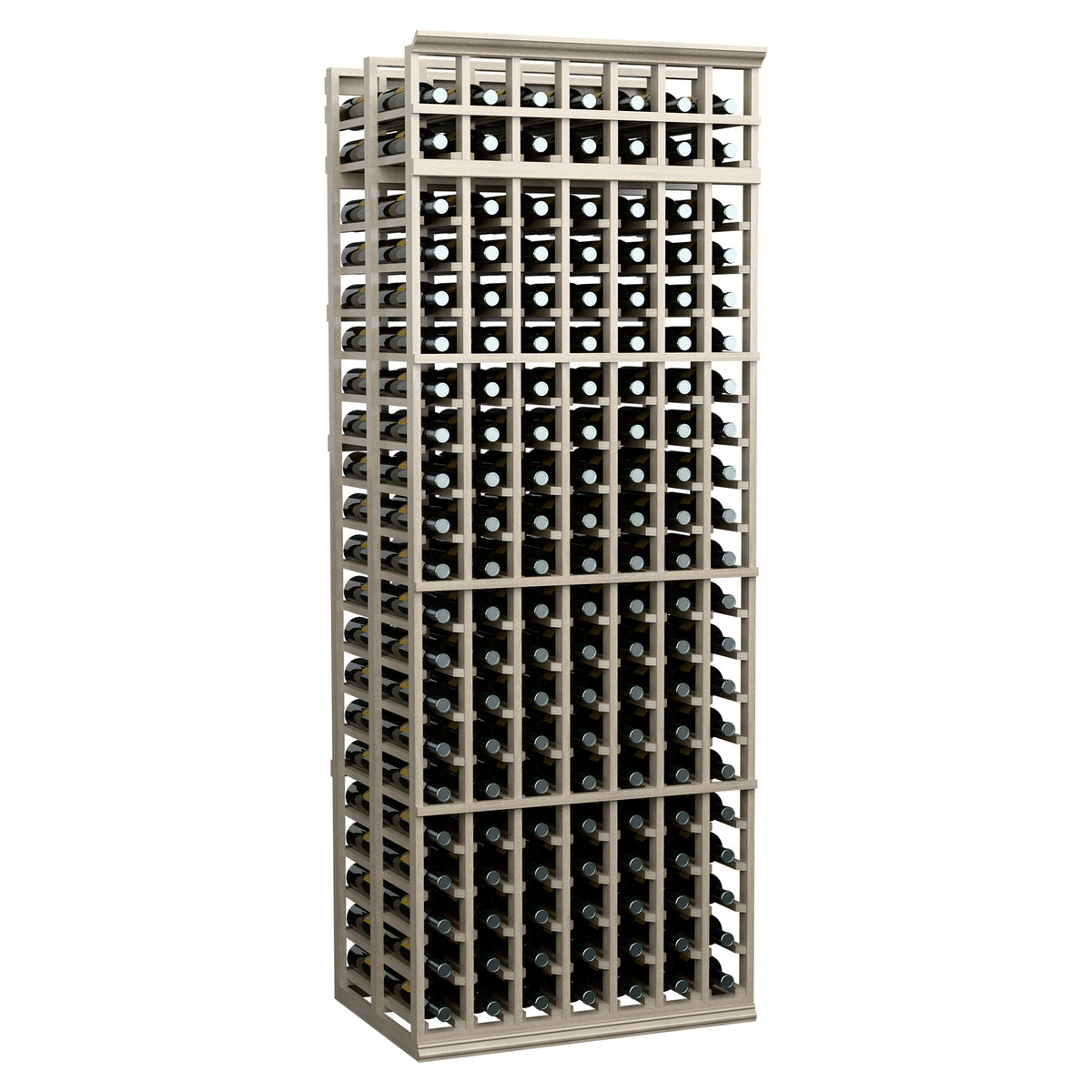 White-wash double-deep wine rack, front view with 7-column bottle grid