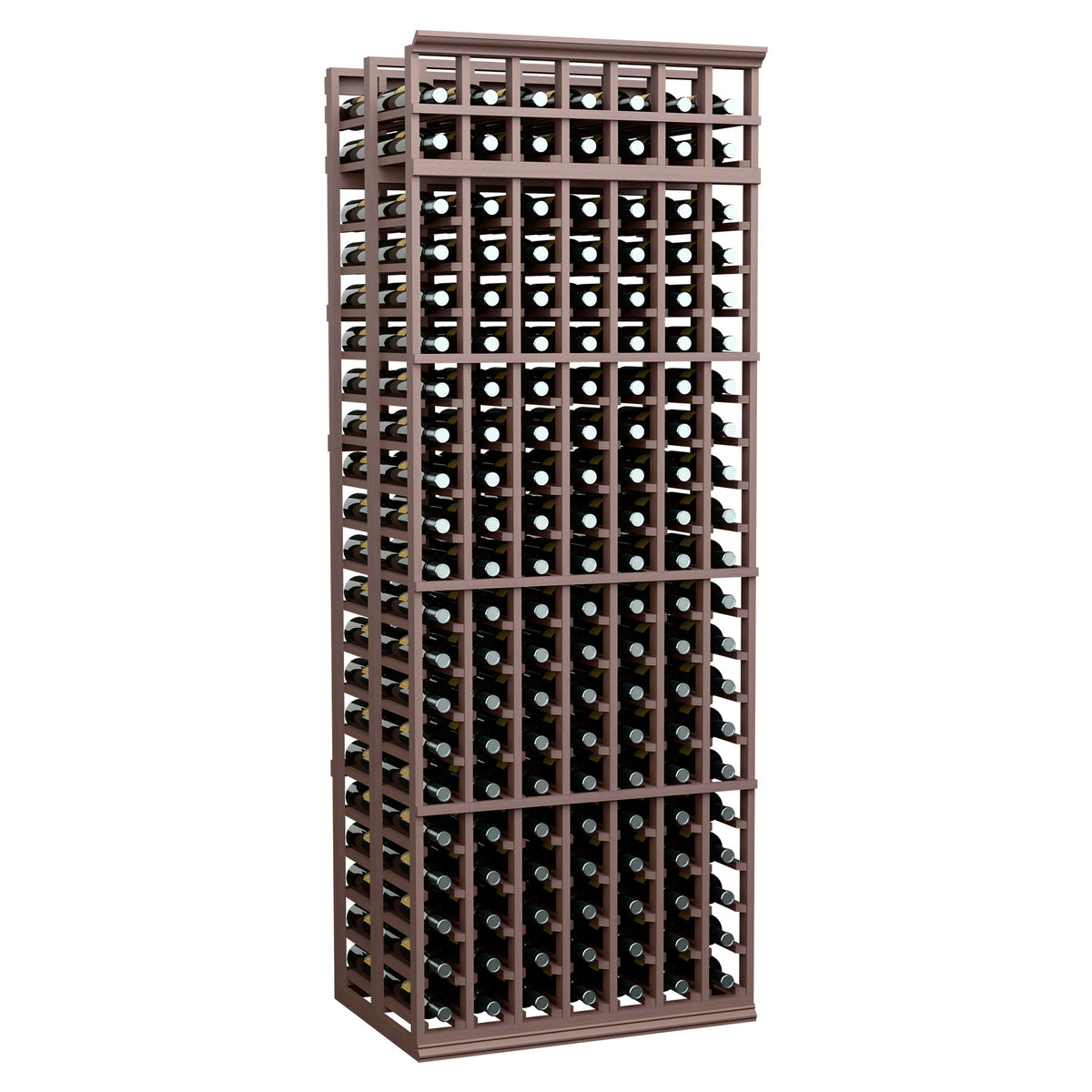 Dark brown double-deep wine rack with 7 columns and bottle slot frame