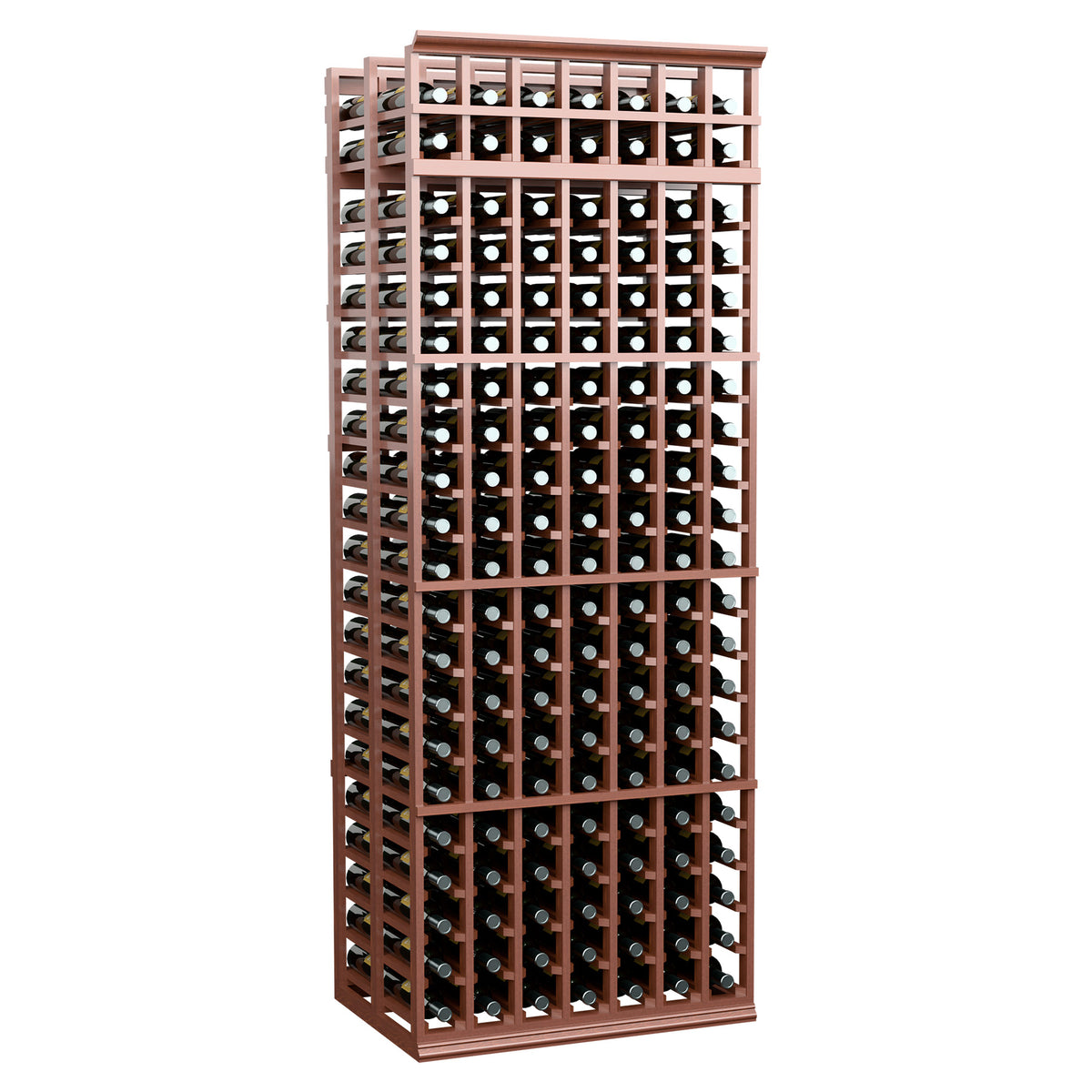 7-column double-deep wine bottle rack, red-brown wood grid for standard bottles