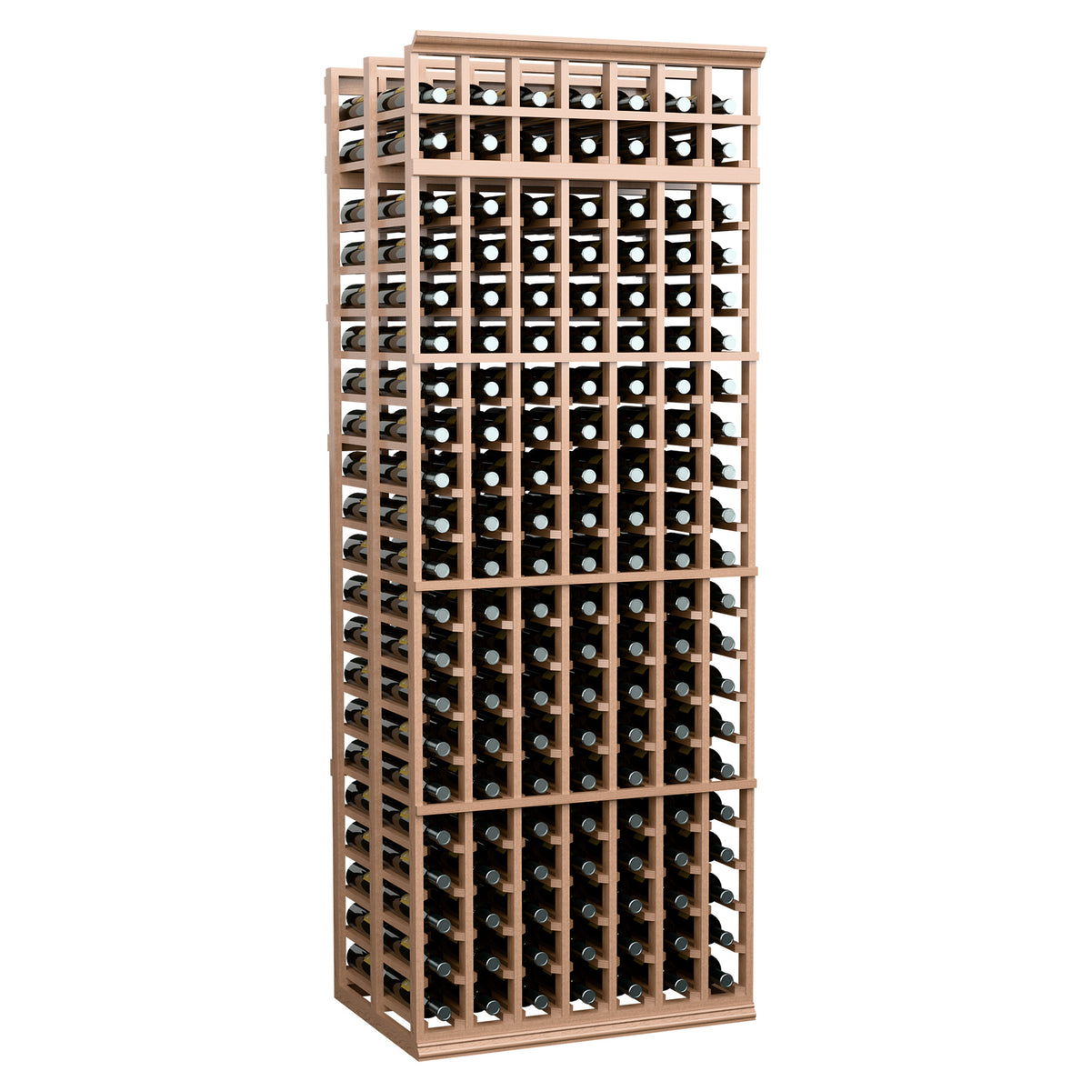 7-column double-deep wine bottle rack, light tan wood grid for standard bottles