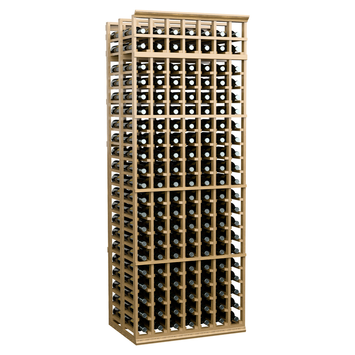 7-column double-deep wine bottle rack, honey wood grid for standard bottles