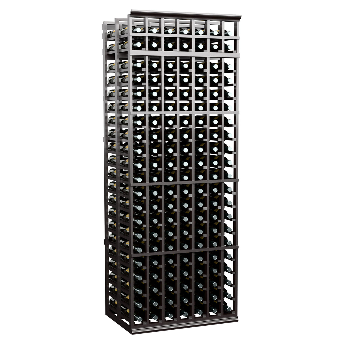 7-column double-deep wine bottle rack, dark metal grid for standard bottles