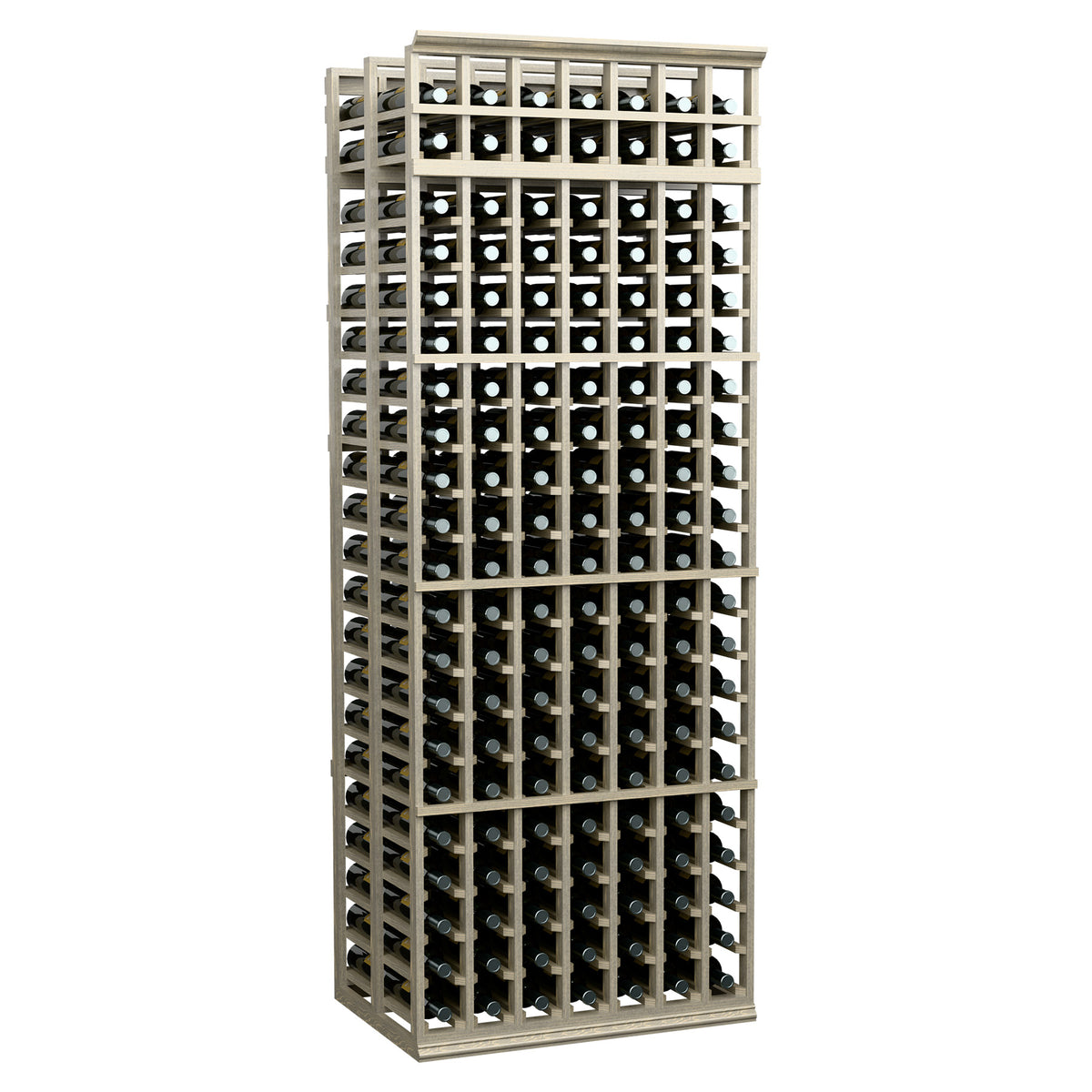 7ft double-deep wine bottle rack with 7 columns, light frame and black divider grid