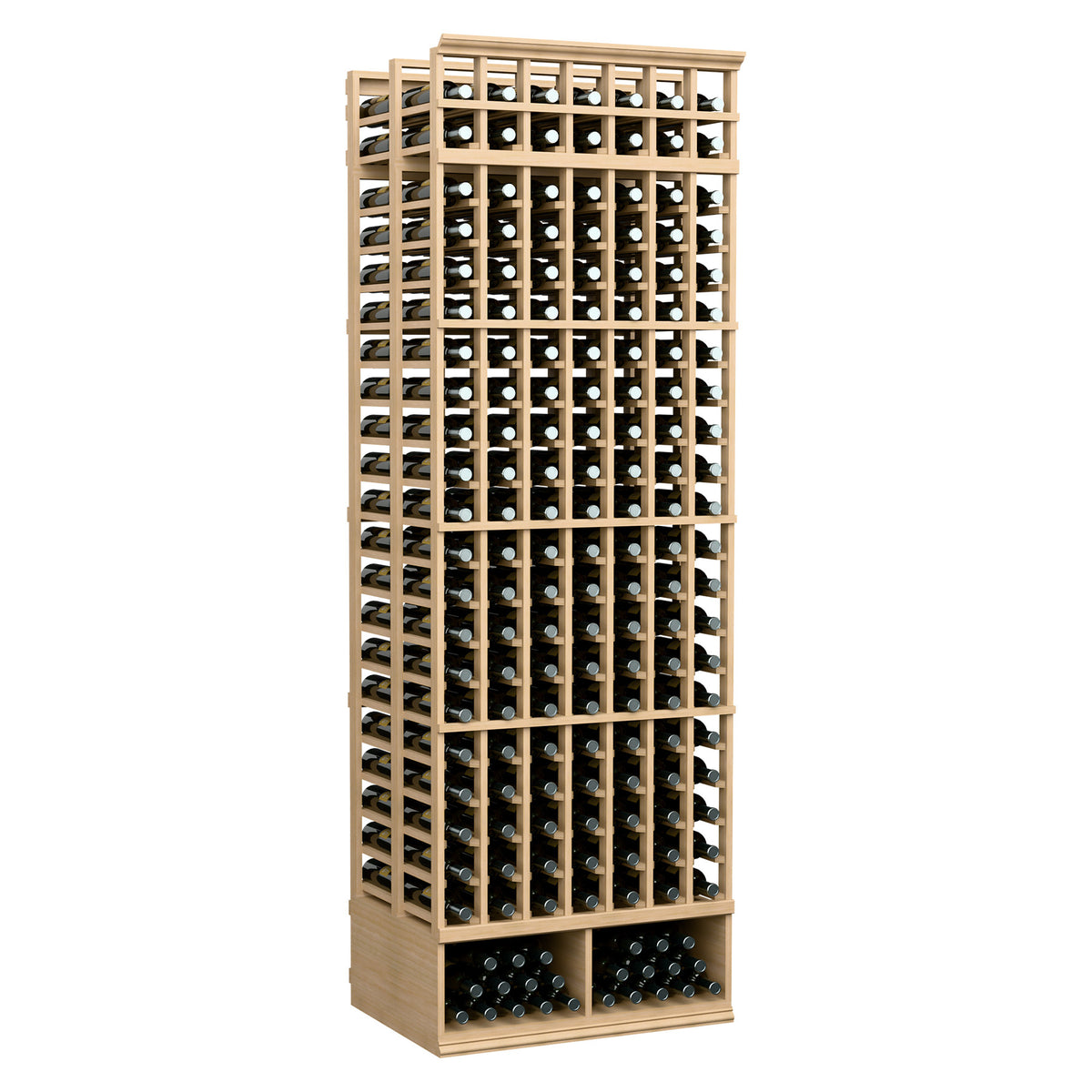 8-ft 7-column double deep wine rack, light natural wood bottle slots
