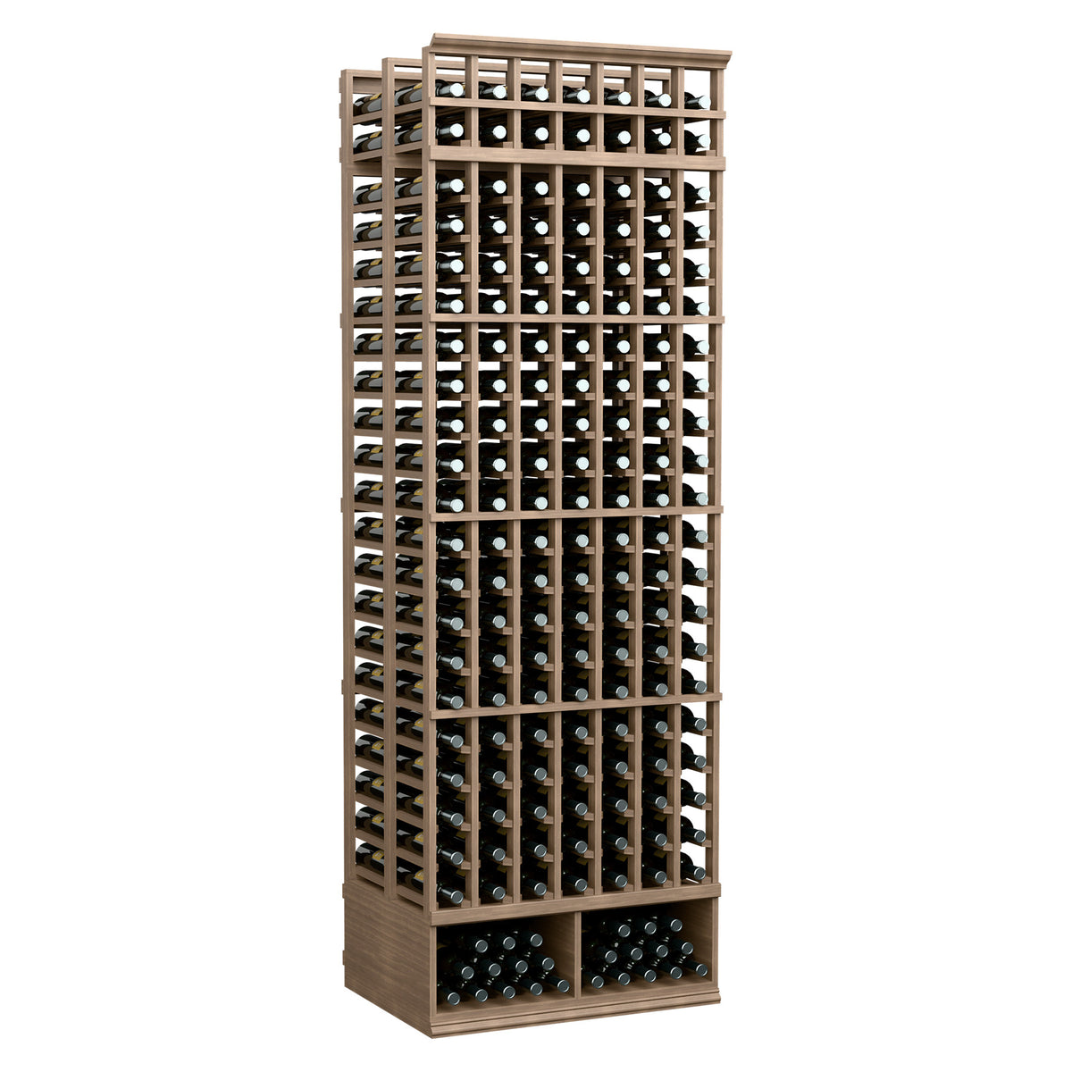 8-ft 7-column double deep wine rack, dark stained wood with bottle slots