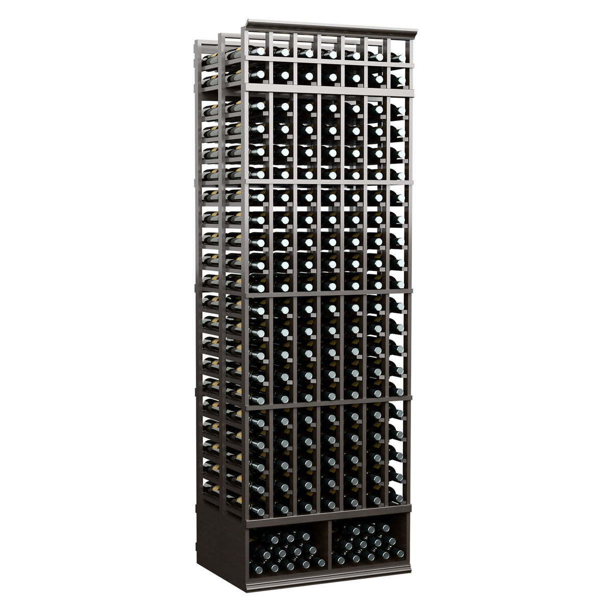8-ft 7-column double deep wine rack, deep dark stained wood bottle storage