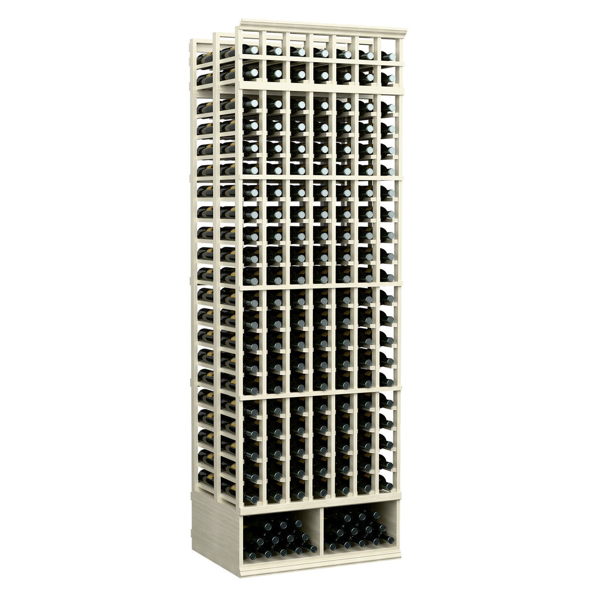 Light grey 8-ft double-deep wine bottle rack with 7-column grid openings