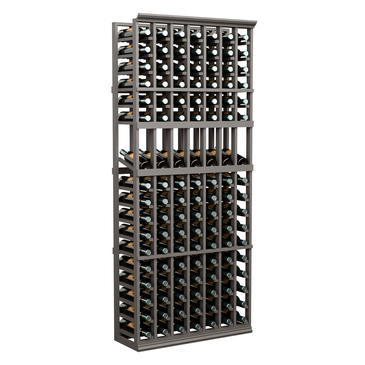 Charcoal 7-column wine bottle display rack with angled bottle slots