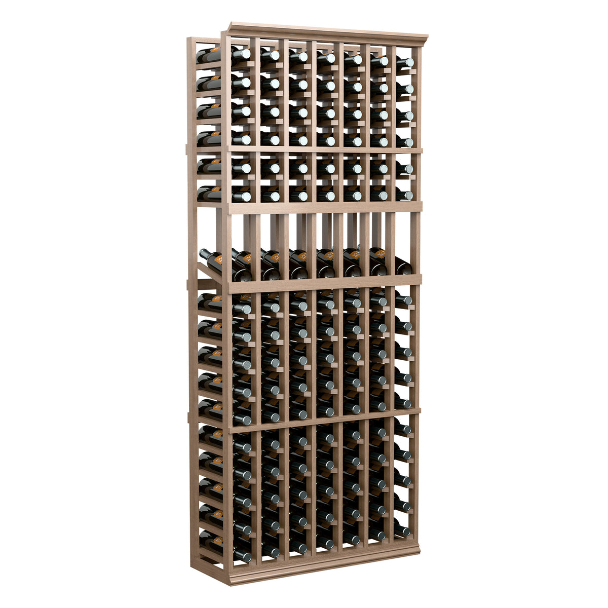 Light wood wine rack with 7 columns of bottle slots, 6-ft tall