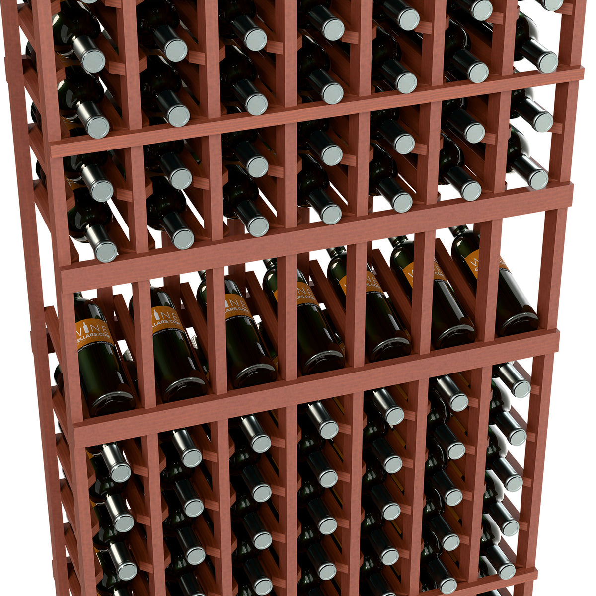 Warm-toned wine bottle rack with 7 columns, showing bottle neck slots in rows