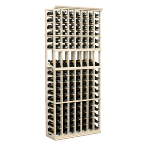 6-foot wine bottle display rack with 7 columns and bottle holders, natural wood frame