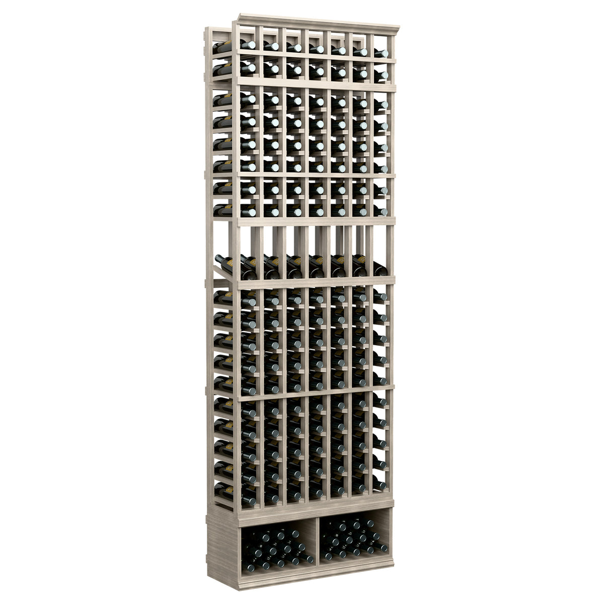 8-ft wine bottle display rack, light gray finish with 7 columns of bottle openings