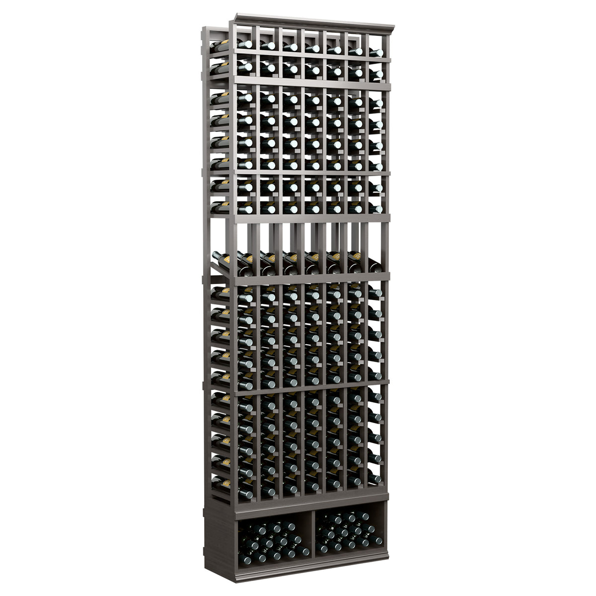 7-column wine bottle display rack in charcoal finish with open bottle cells