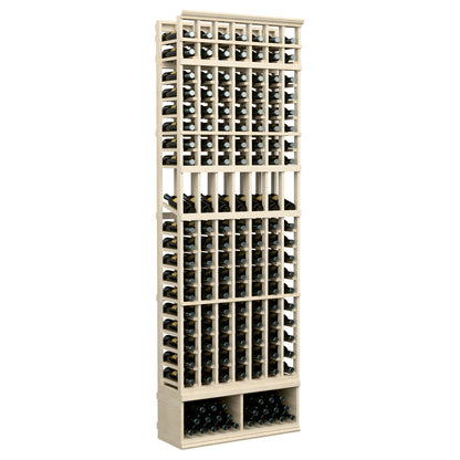 7-column wooden wine display rack with bottle slots, light finish, tall front view
