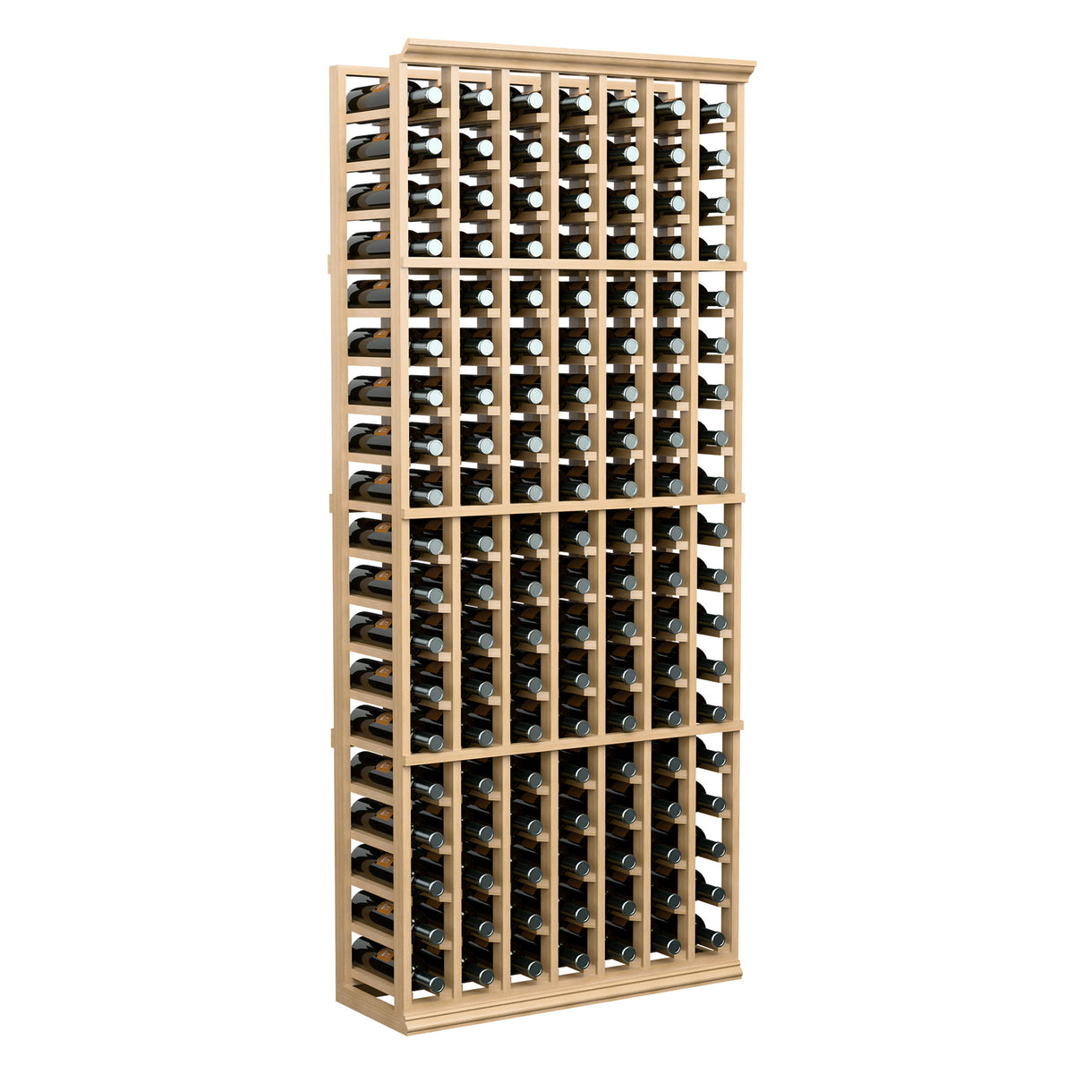 Light wood 7-column wine bottle rack with multiple bottle slots