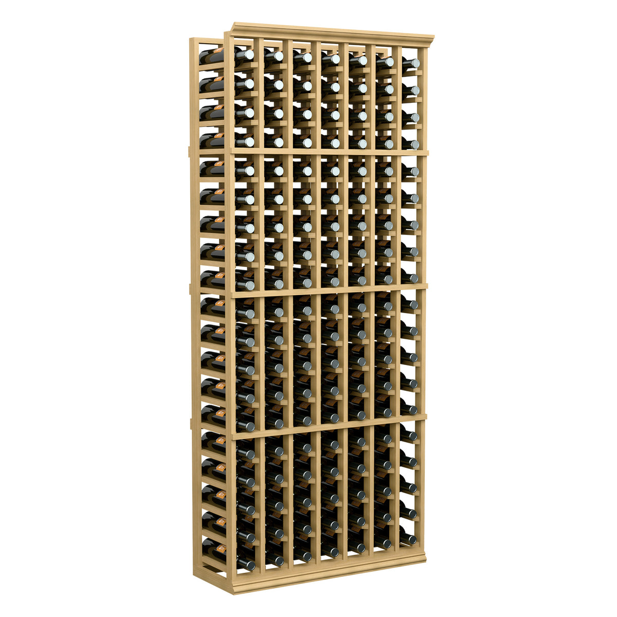Wine bottle storage rack with 7 columns, natural light wood finish, holds bottles