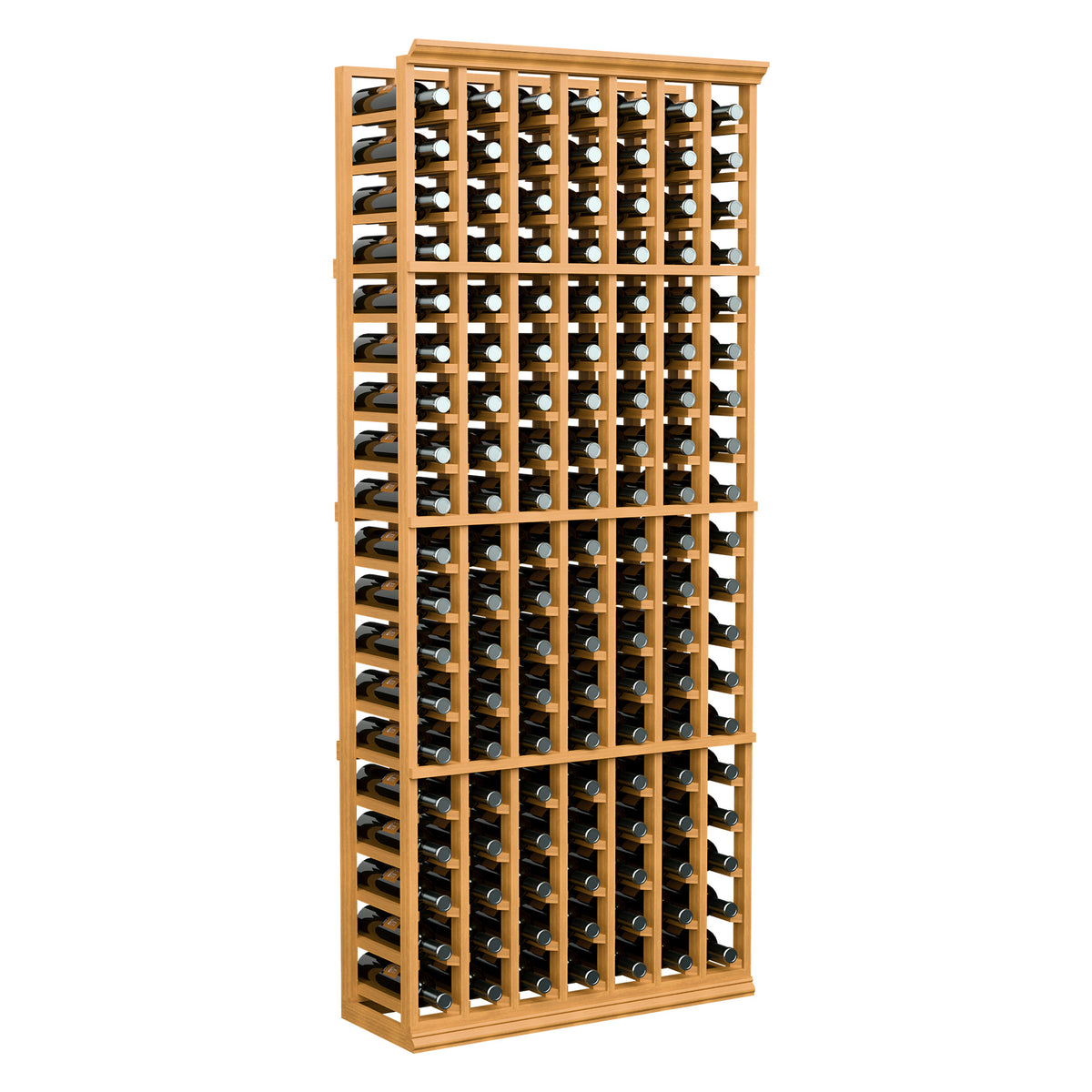 7-column wine rack with 6 ft frame, light wood shelves holding rows of bottles