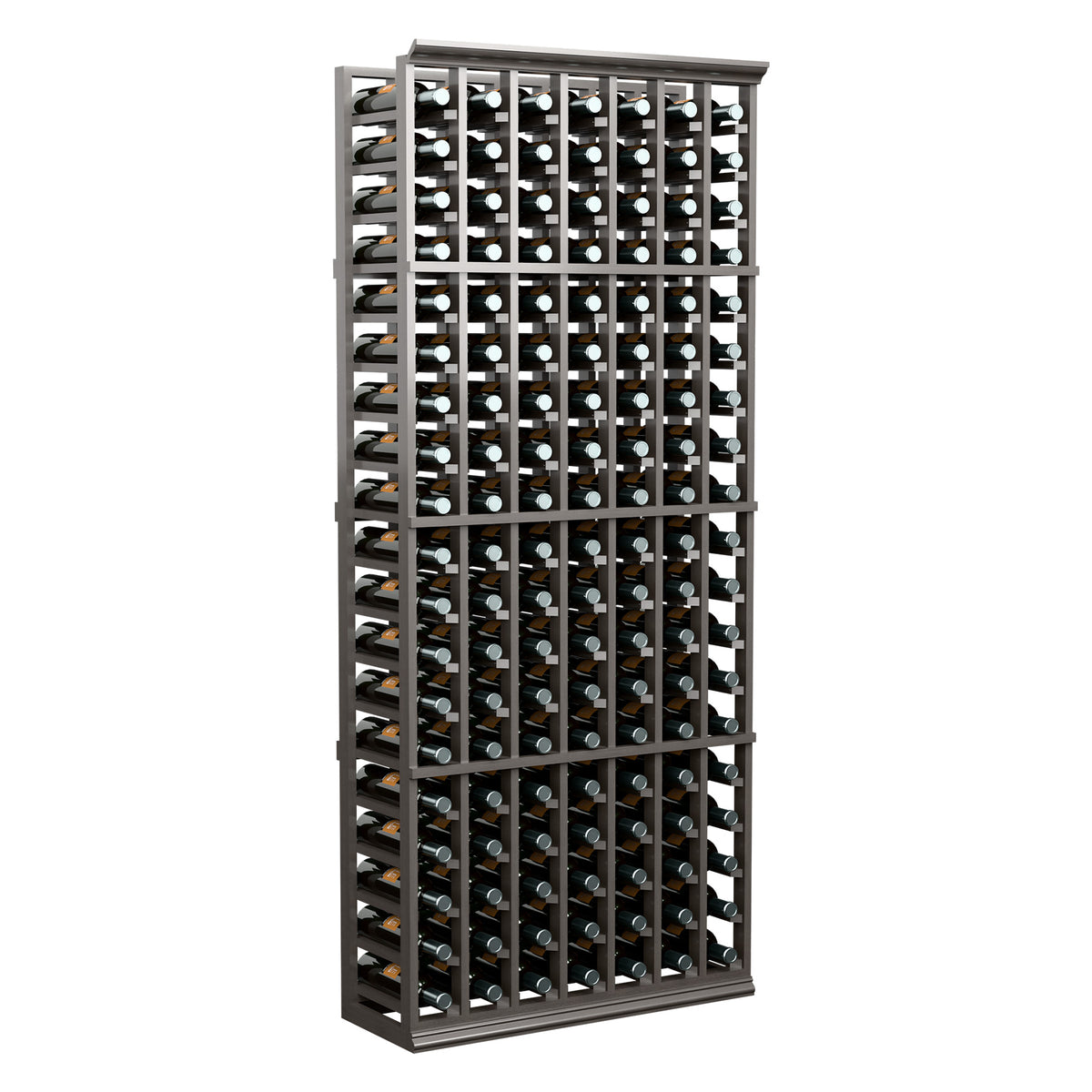 7-column 6 ft wine rack with black frame, full front view with wine bottles