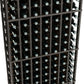 7-column wine bottle rack, close-up of bottle rows in dark wood grid