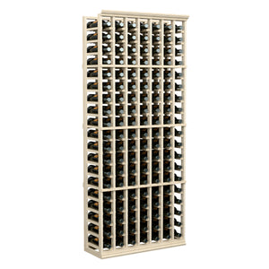 Wine bottle rack stand, 6 ft tall, light wood frame with 7 columns of bottle slots
