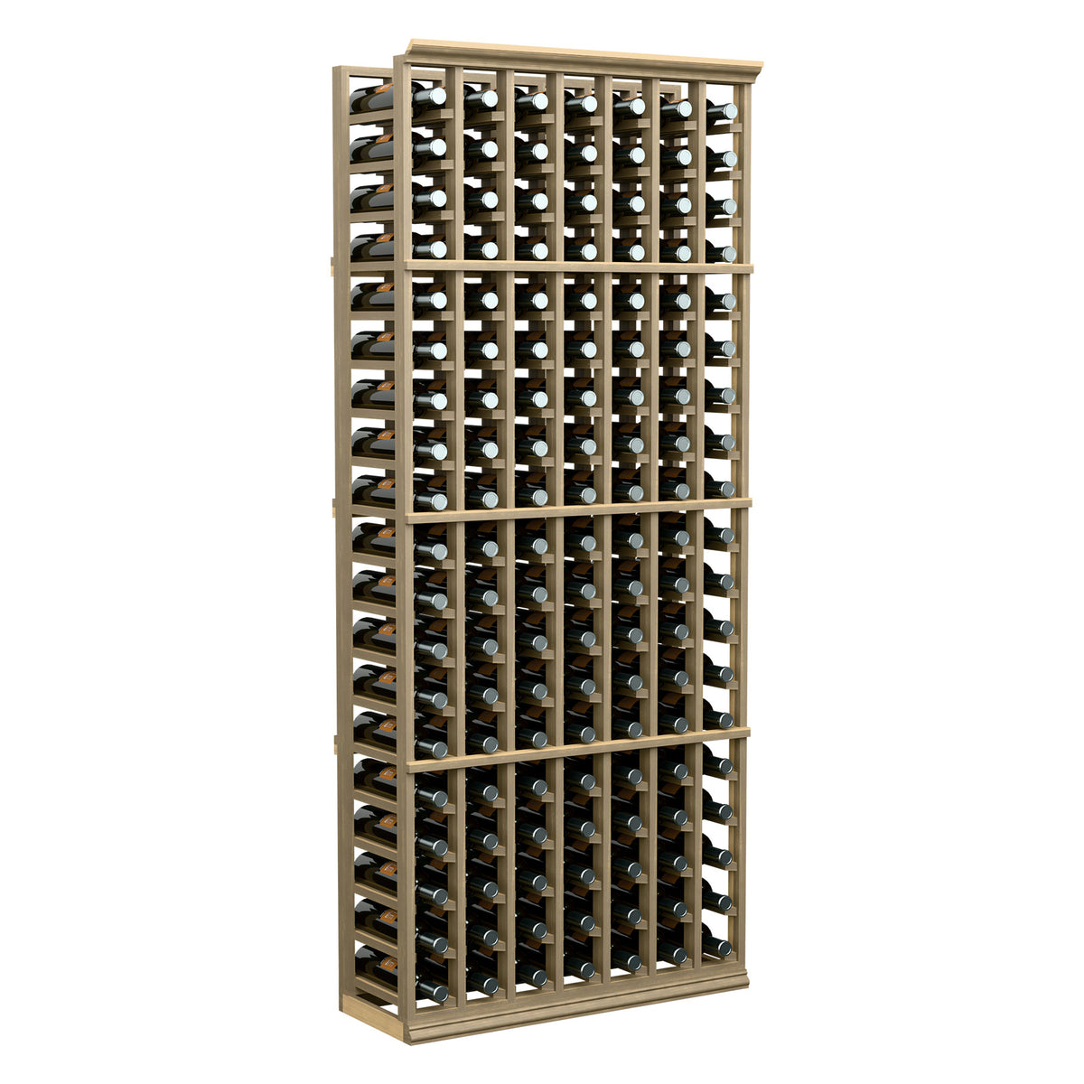 Light wood wine bottle rack with 7 columns and densely packed bottle compartments