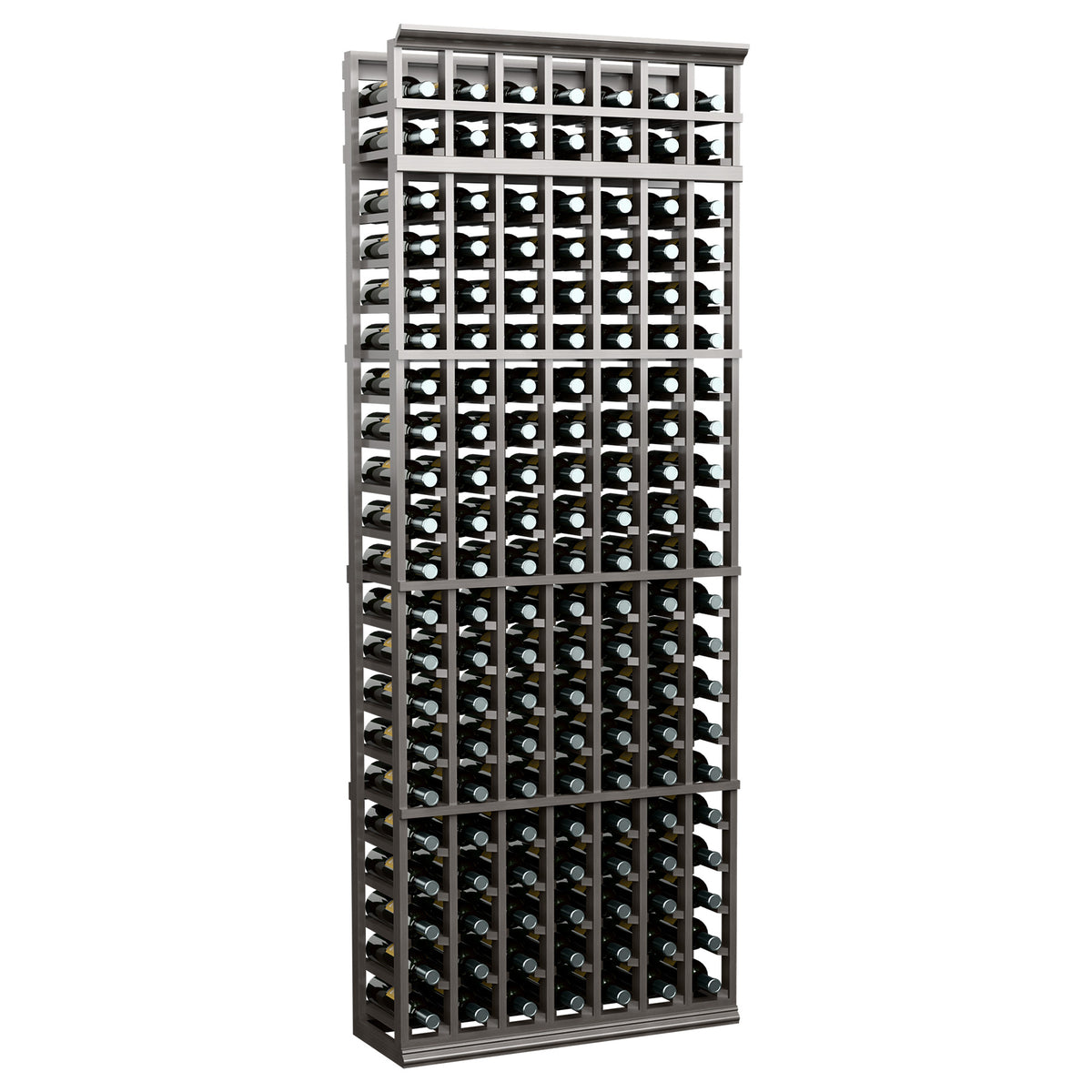 7-column 7ft wine rack with dark frame, full bottle display