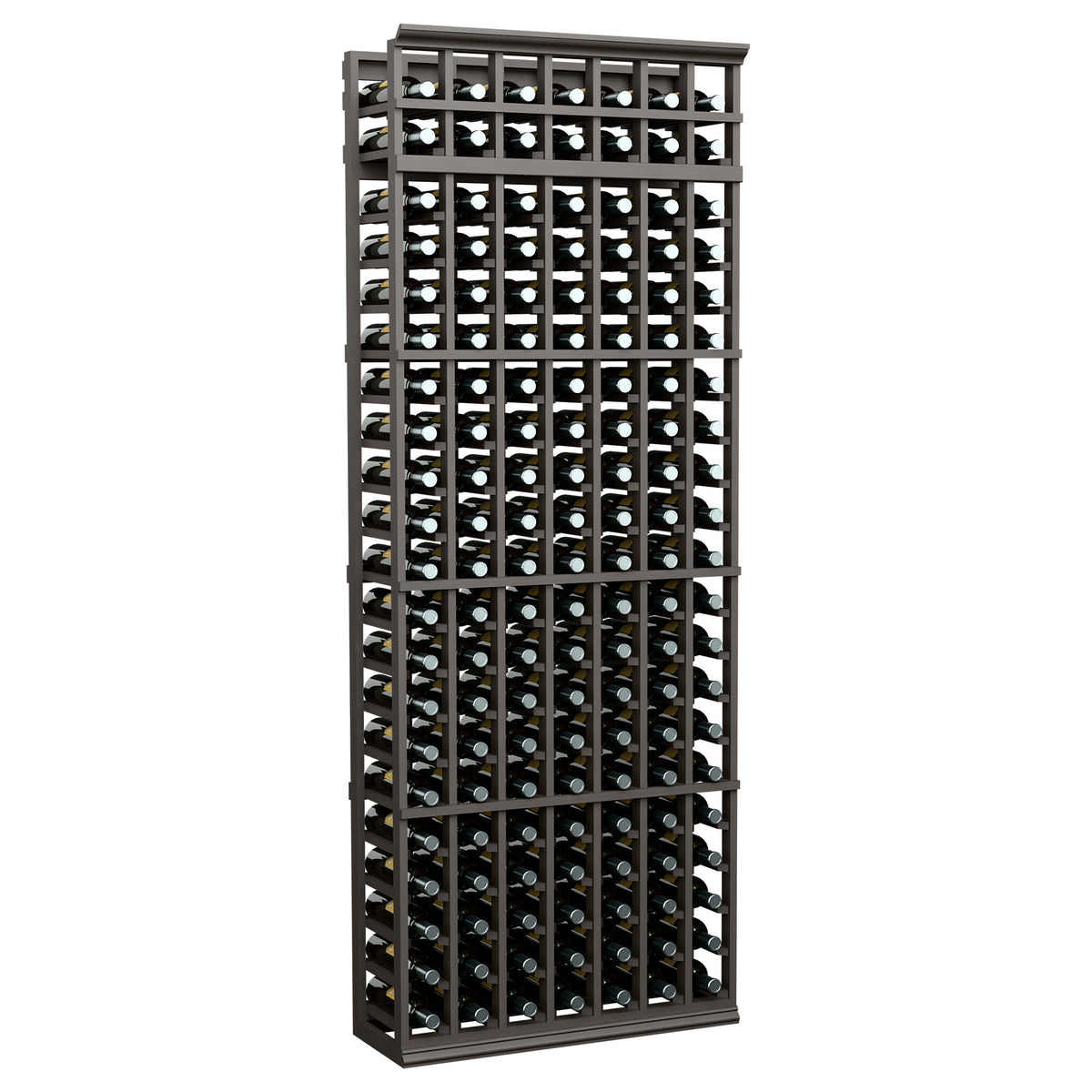 7-column 7ft wine rack with dark frame, bottle storage with grid shelves