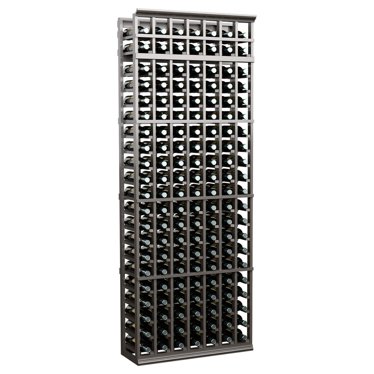 7-foot wine bottle rack with charcoal wood frame and open grid bottle storage