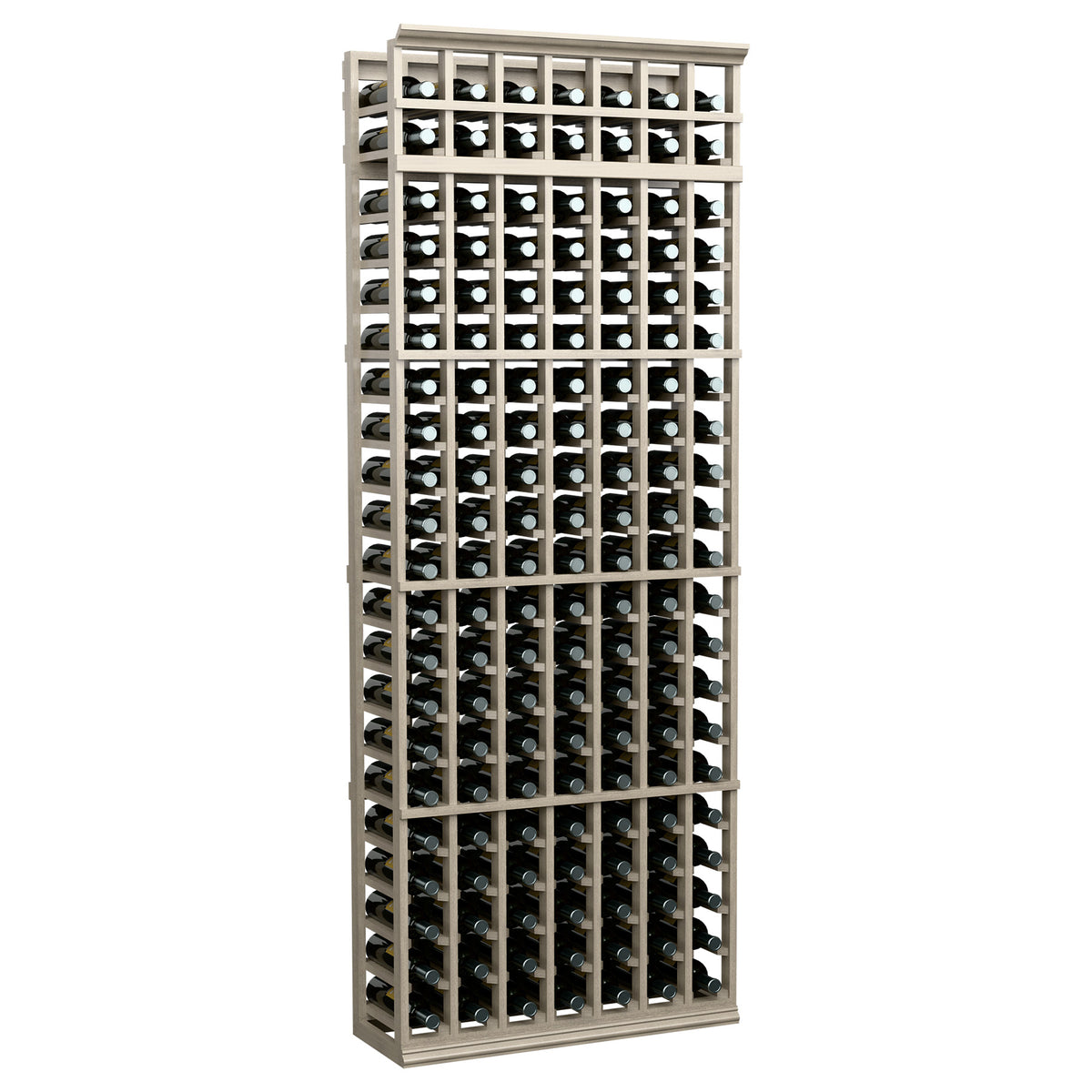 Light gray 7-ft wine bottle rack with 7 columns and bottle holders