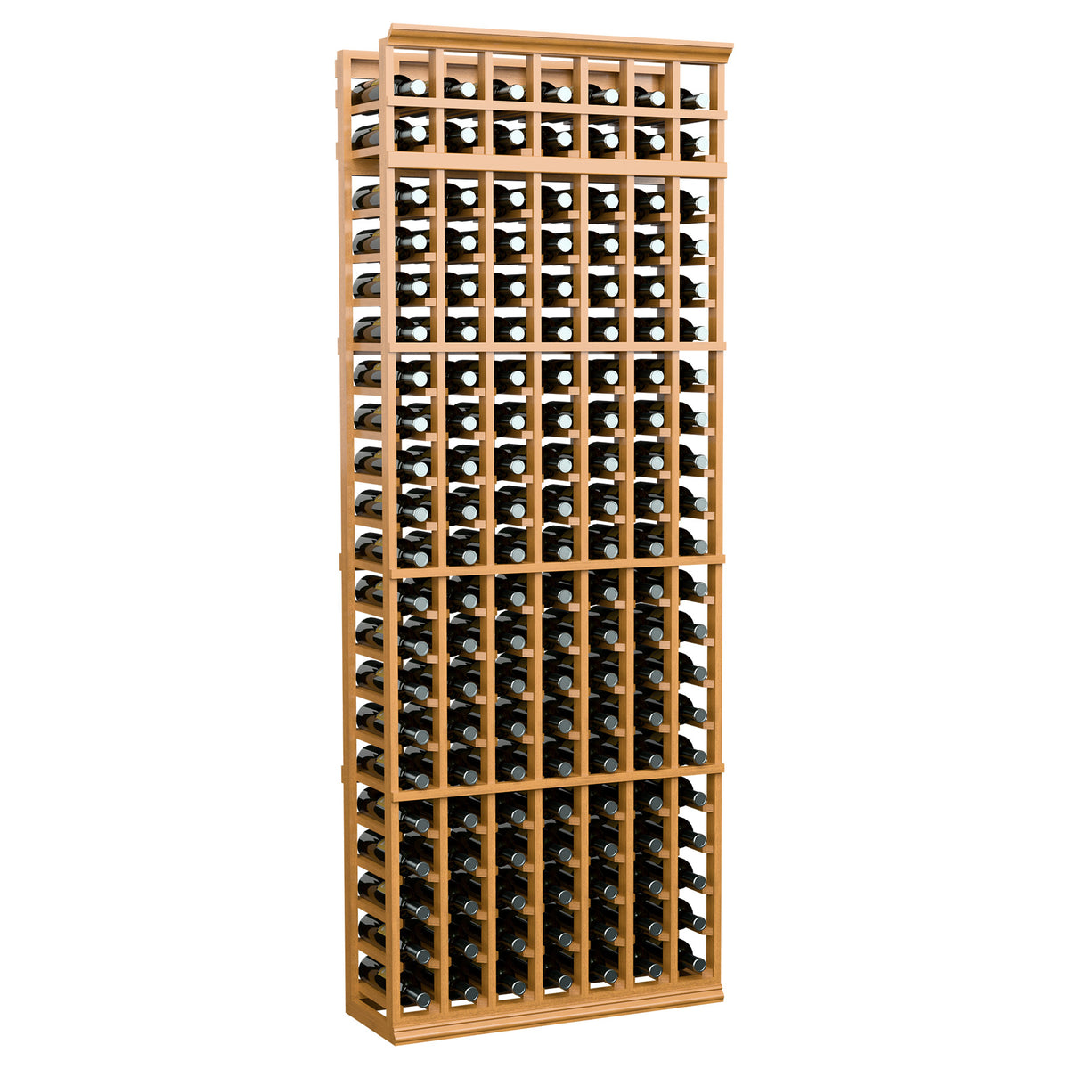 Light honey wood 7-ft wine bottle rack, 7 columns for wine bottle storage