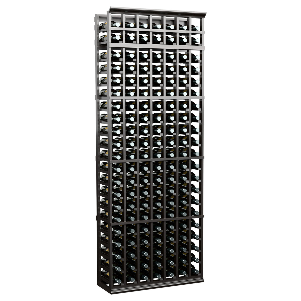 7-column wine bottle rack with dark gray frame and bottle storage slots