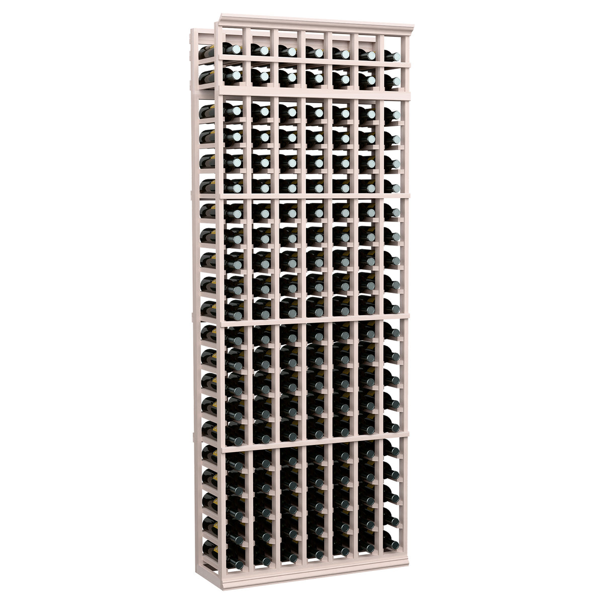 Wood wine bottle rack with 7 columns, gray-toned frame, front bottle slot grid