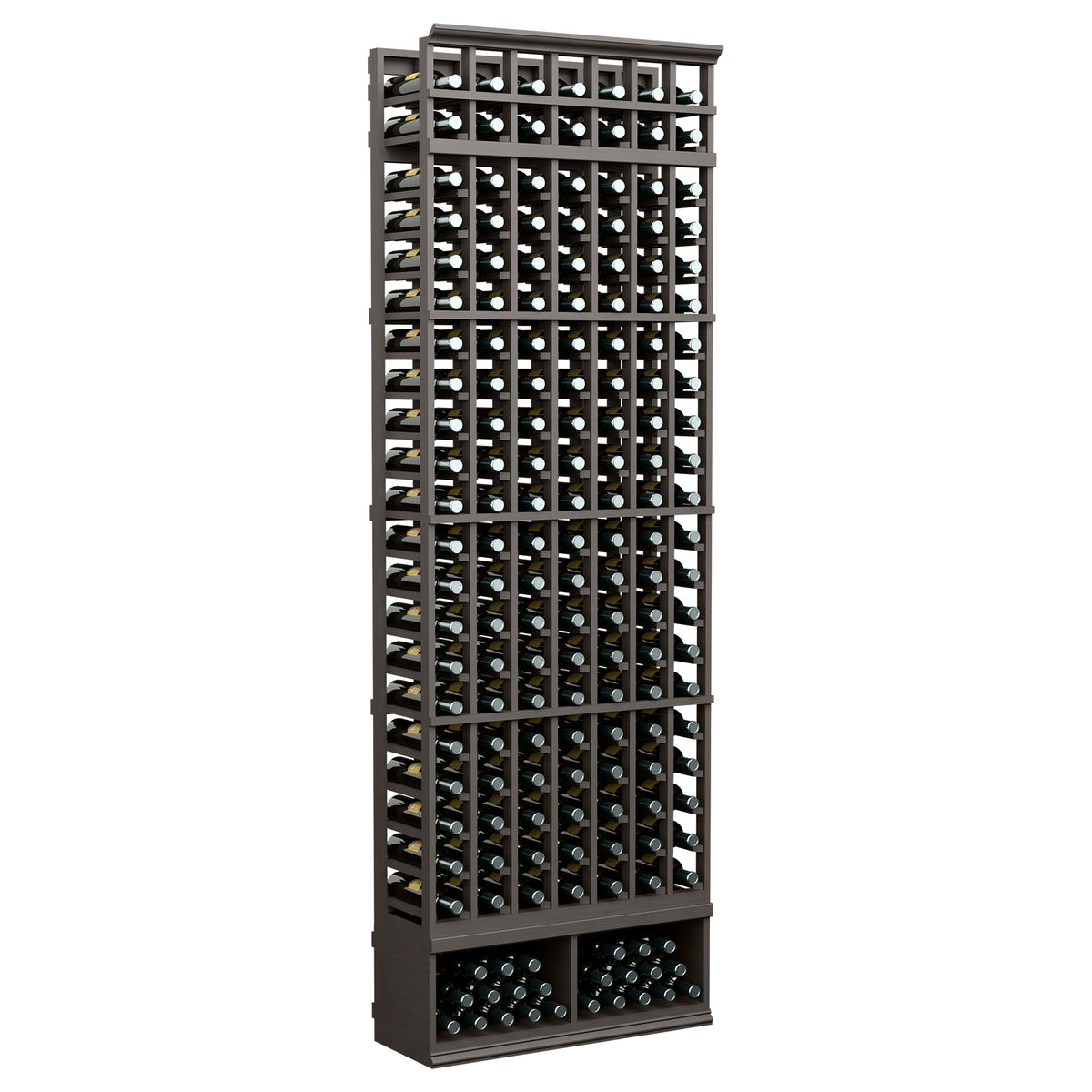 8-ft 7-column wine bottle rack with dark gray frame and bottle slots
