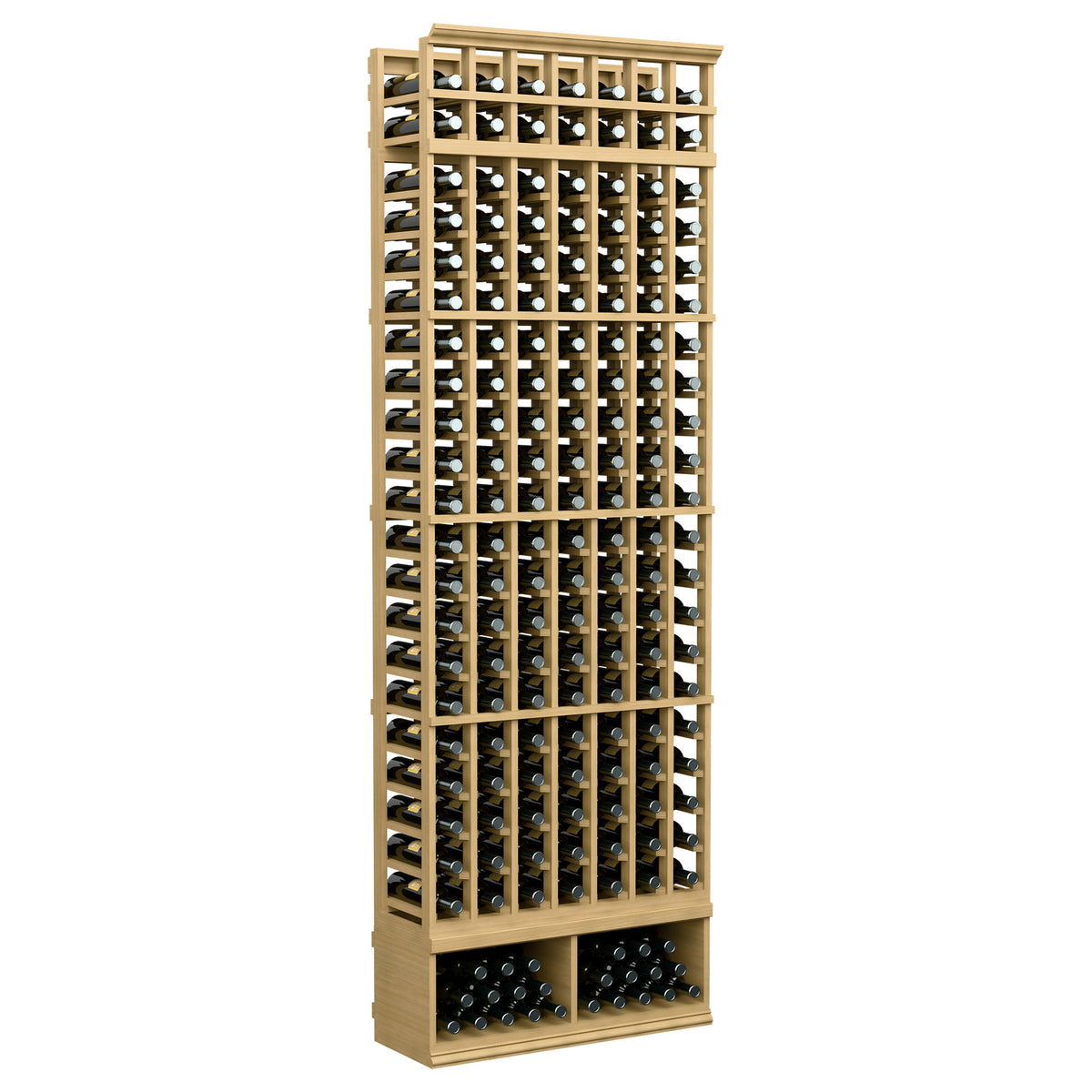 Light wood 7-column wine bottle rack with front grid bottle slots