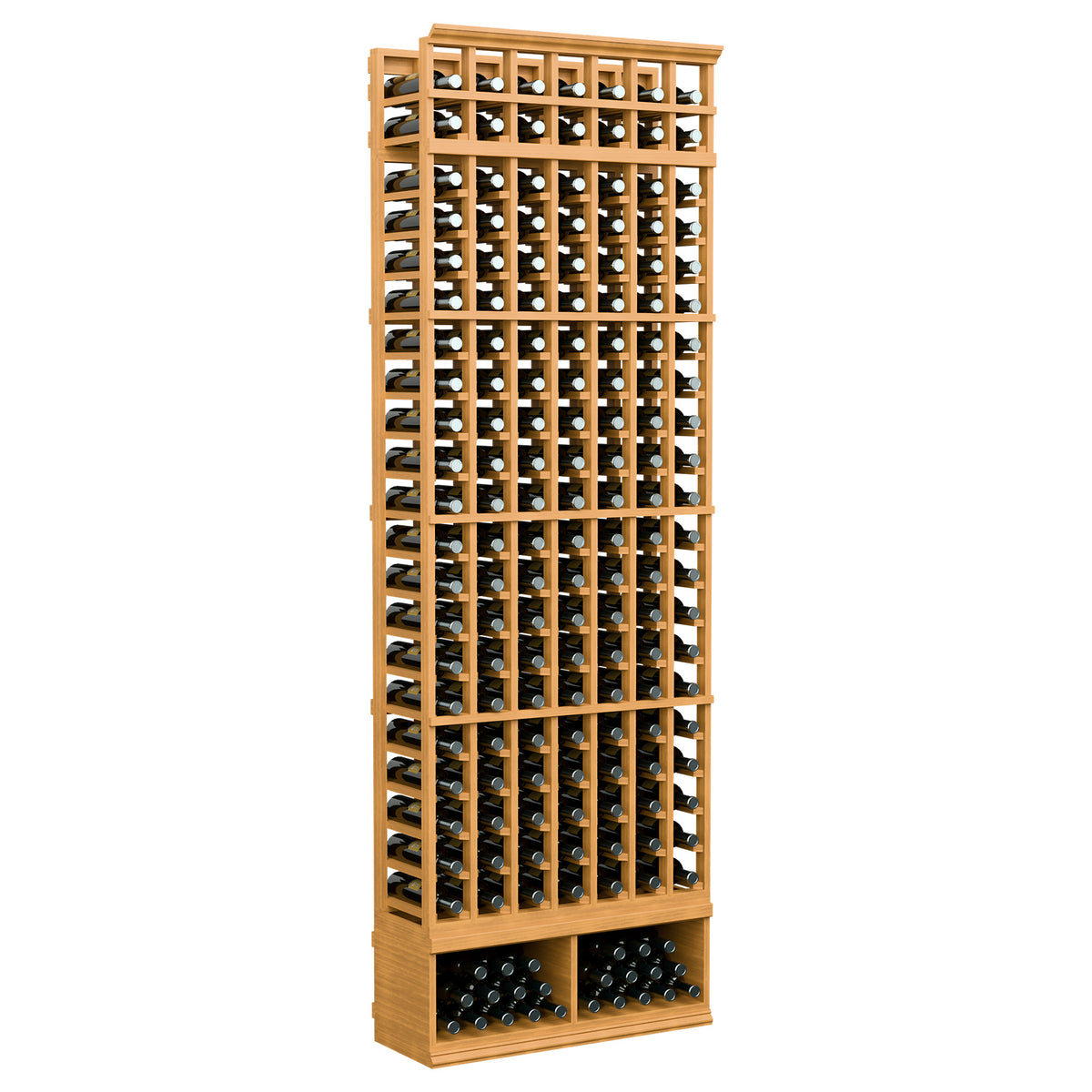 Golden wood 7-column wine bottle rack with front grid bottle slots