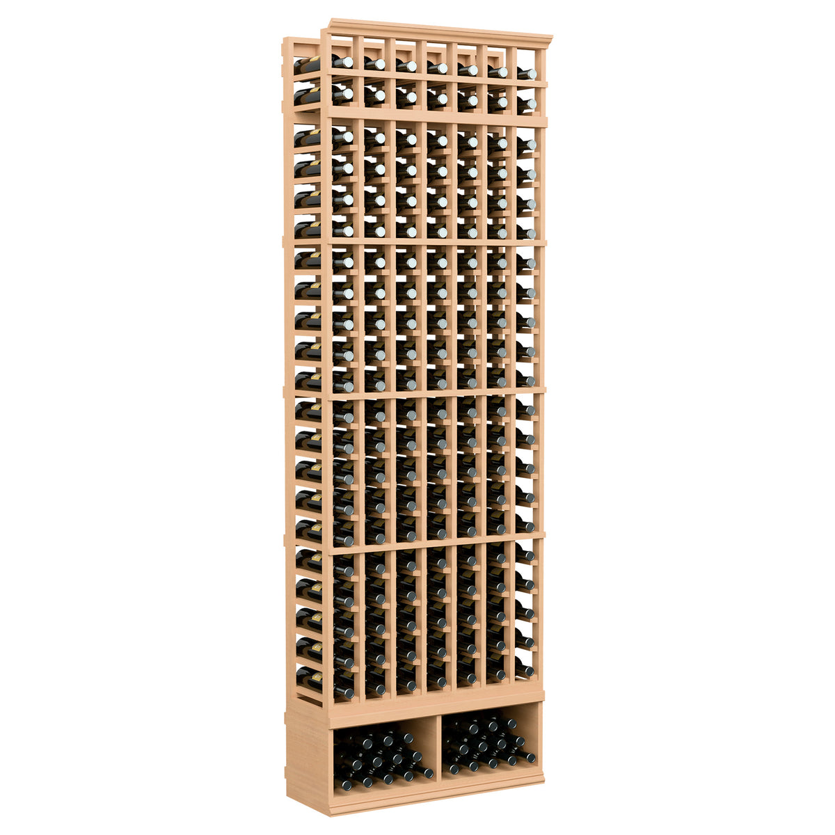 Natural wood wine bottle rack with 7 columns and grid front bottle holders