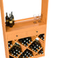 Wood wine tasting station with front drawers and crisscross wine bottle slots