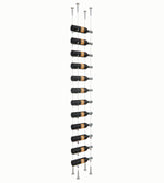 12-bottle cable wine rack with chrome posts holding 12 bottles