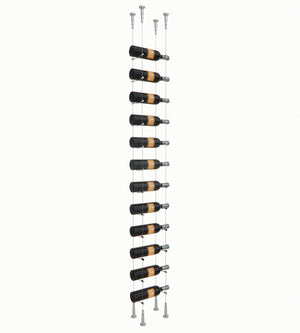 12-bottle cable wine rack with chrome posts holding 12 bottles