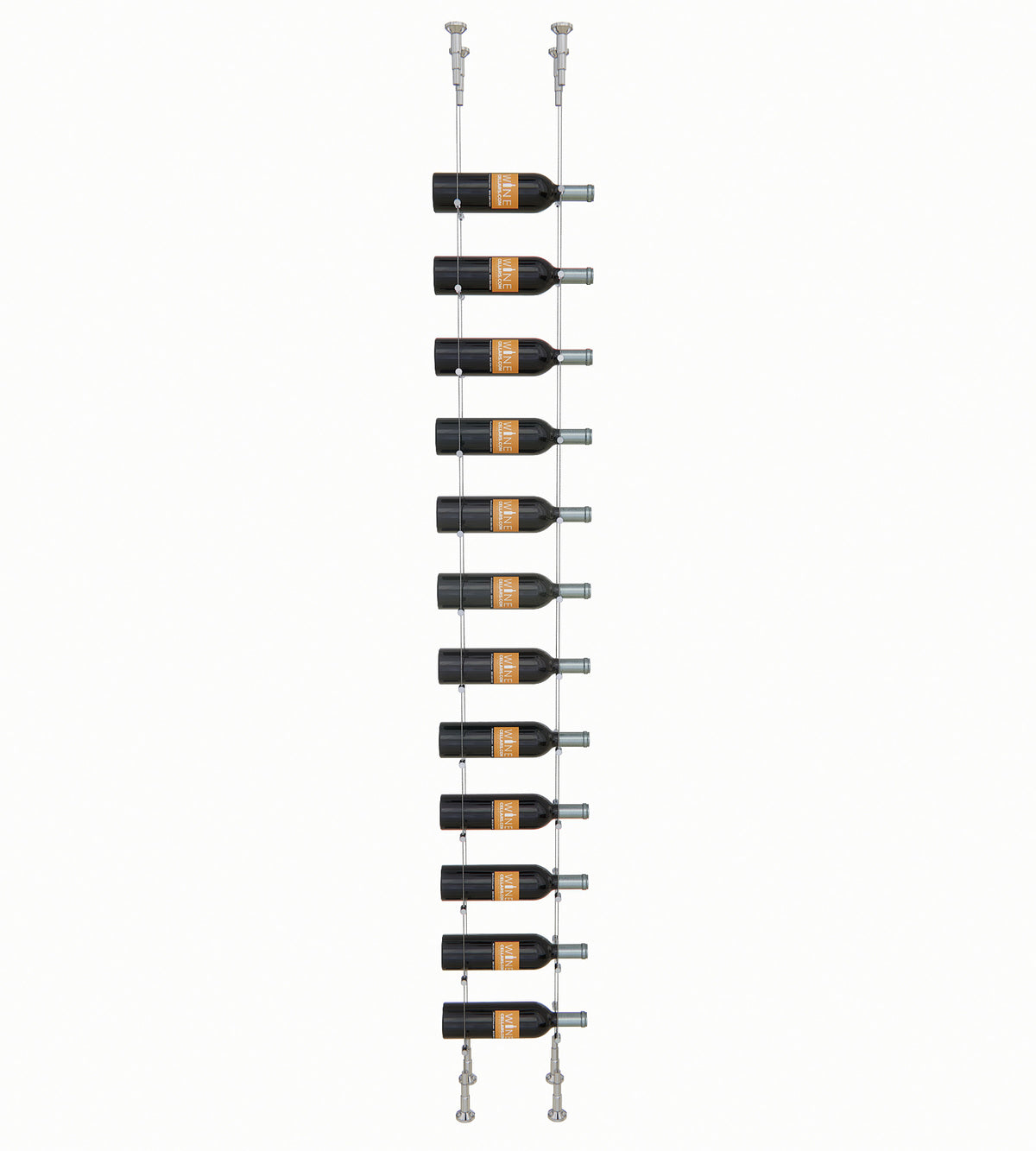 12-bottle cable wine rack with light-silver posts and 12 bottle slots