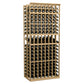 8-column double-deep wine display rack with natural wood frame and front bottle grid