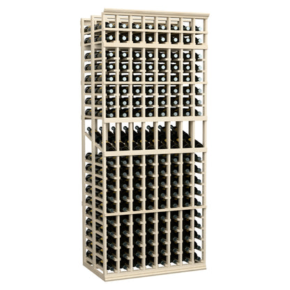 8-column double-deep wine display rack, 7 ft, whitewashed wood wine bottle grid