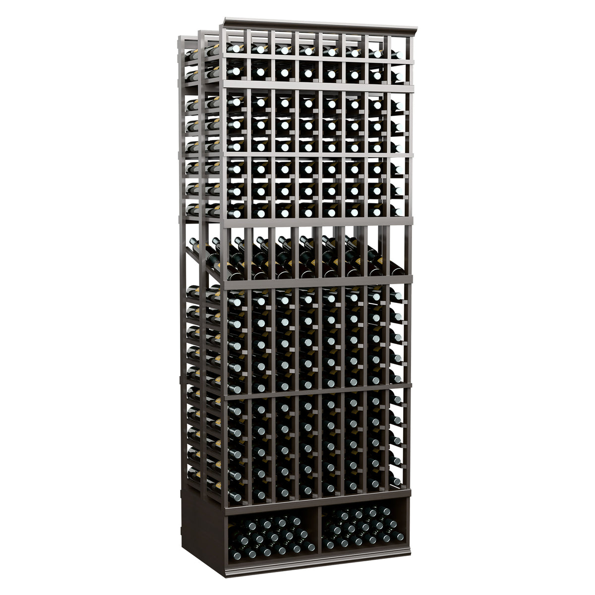 8-ft double deep wine display rack, black frame with bottle rows