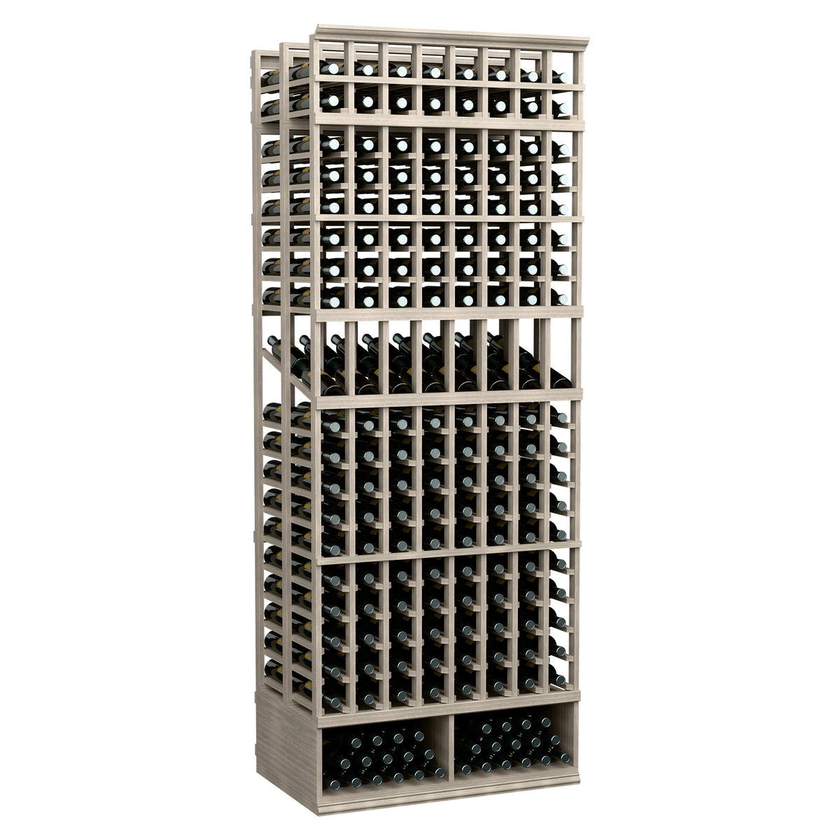 8-ft double deep wine display rack, white frame with bottle rows