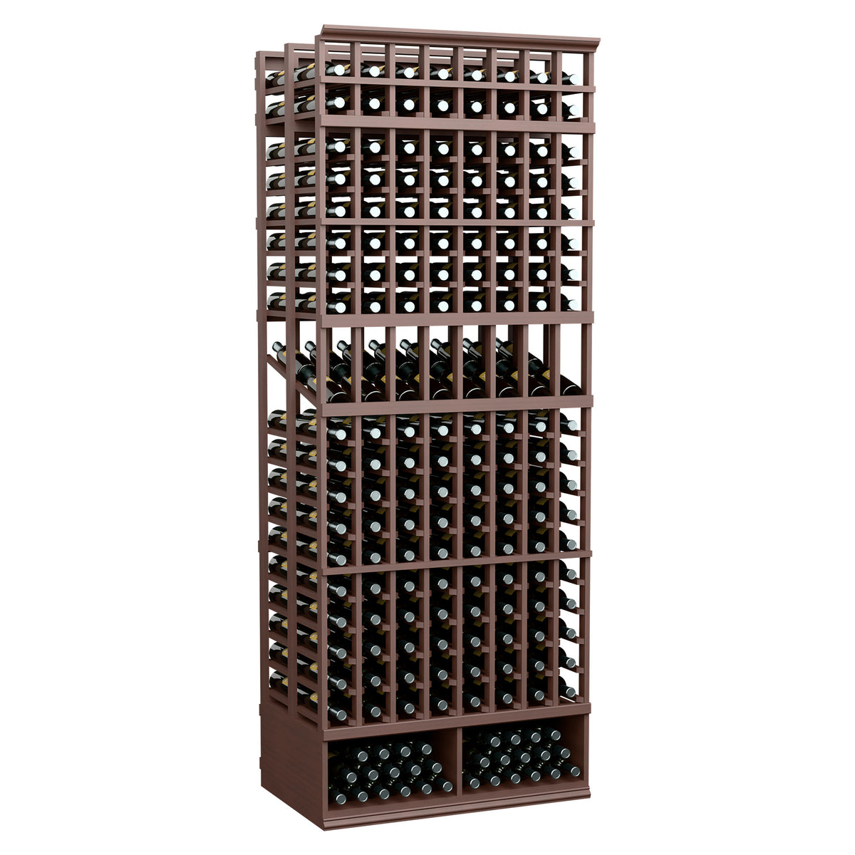 8-ft double deep wine display rack, dark brown frame with bottle rows