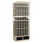 Wine bottle display rack, 8-column double-deep, pale wood frame with black bottle slots