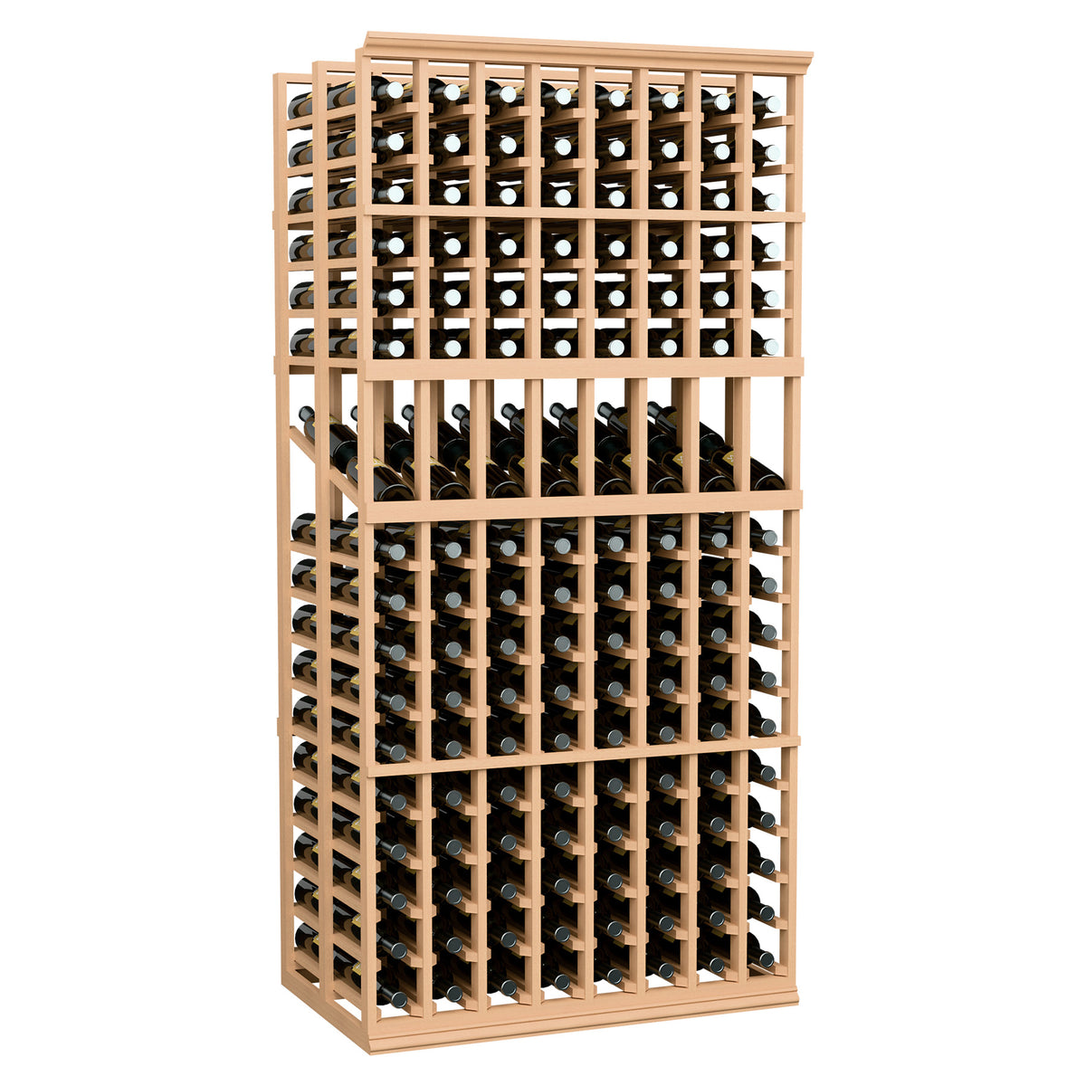 Wine display rack, light wood, double-deep compartments for bottles