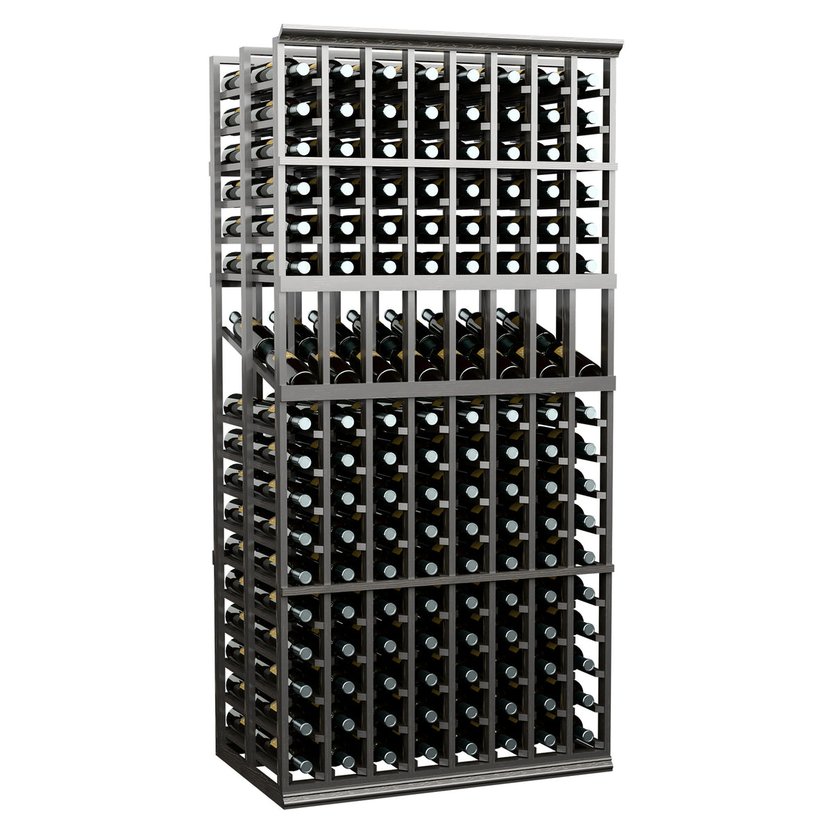 8-column double deep wine rack with black frame and multiple bottle storage rows